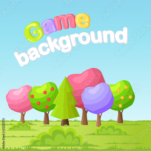 Game Background Vector Concept with Low Poly Trees