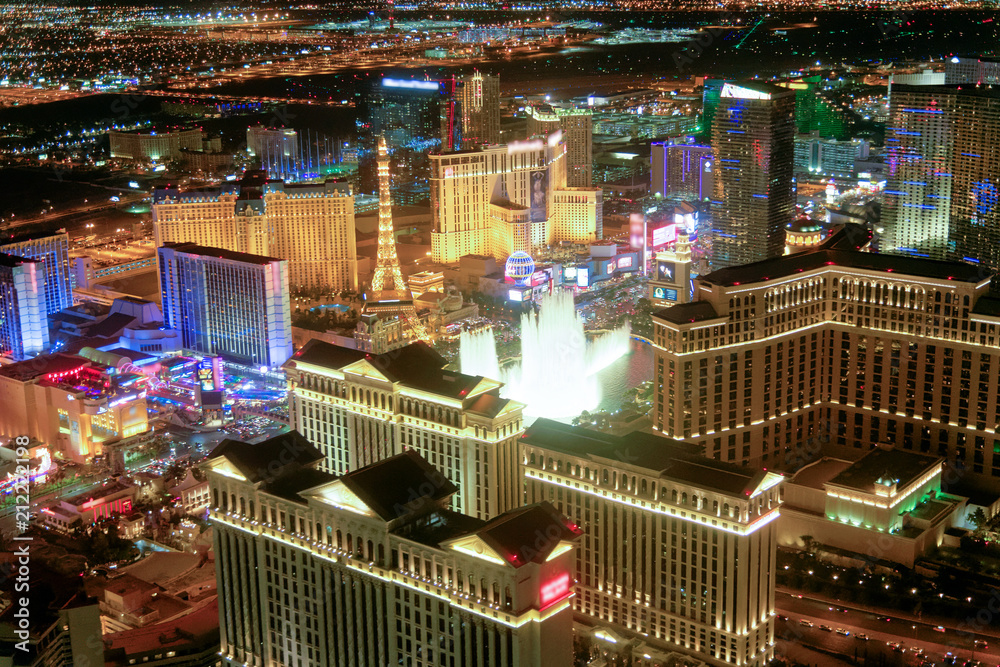 Las Vegas Strip Casinos at night from the helicopter. Night lights of  Nevada, USA Stock-Foto | Adobe Stock