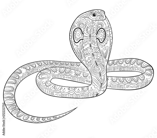 Coloring page with snake in zentangle style.