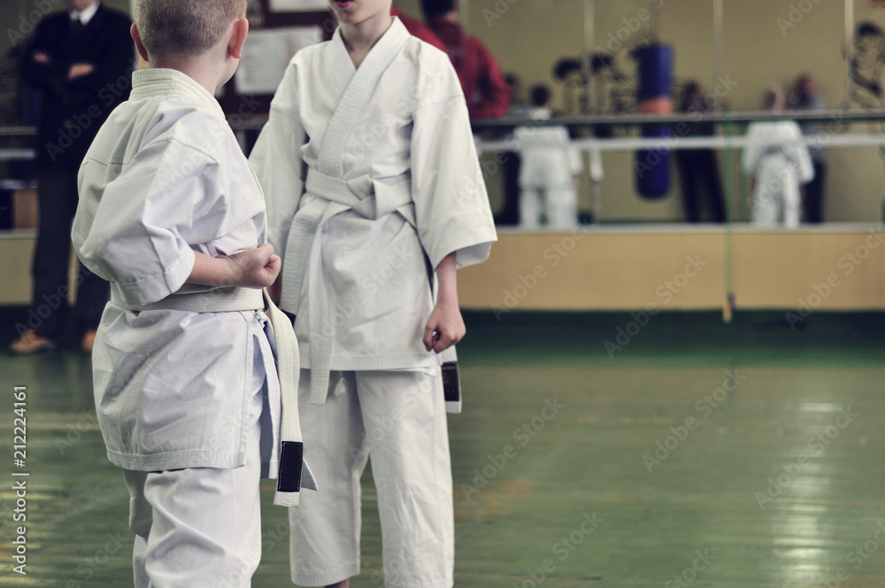 Kids of karate. Training and exam in karate.