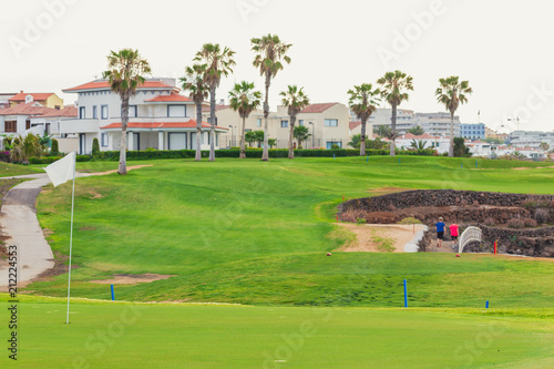 Golf course along rocky coastline. Tenerife, Spain.