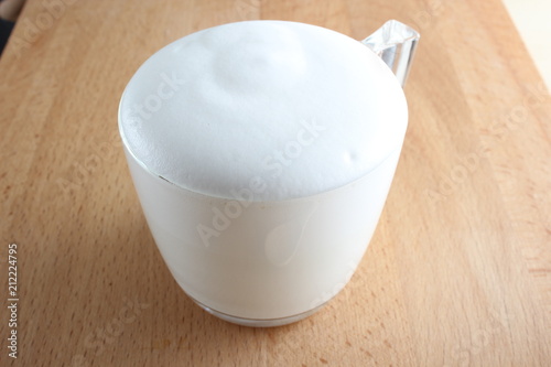 whipping of milk foam glass