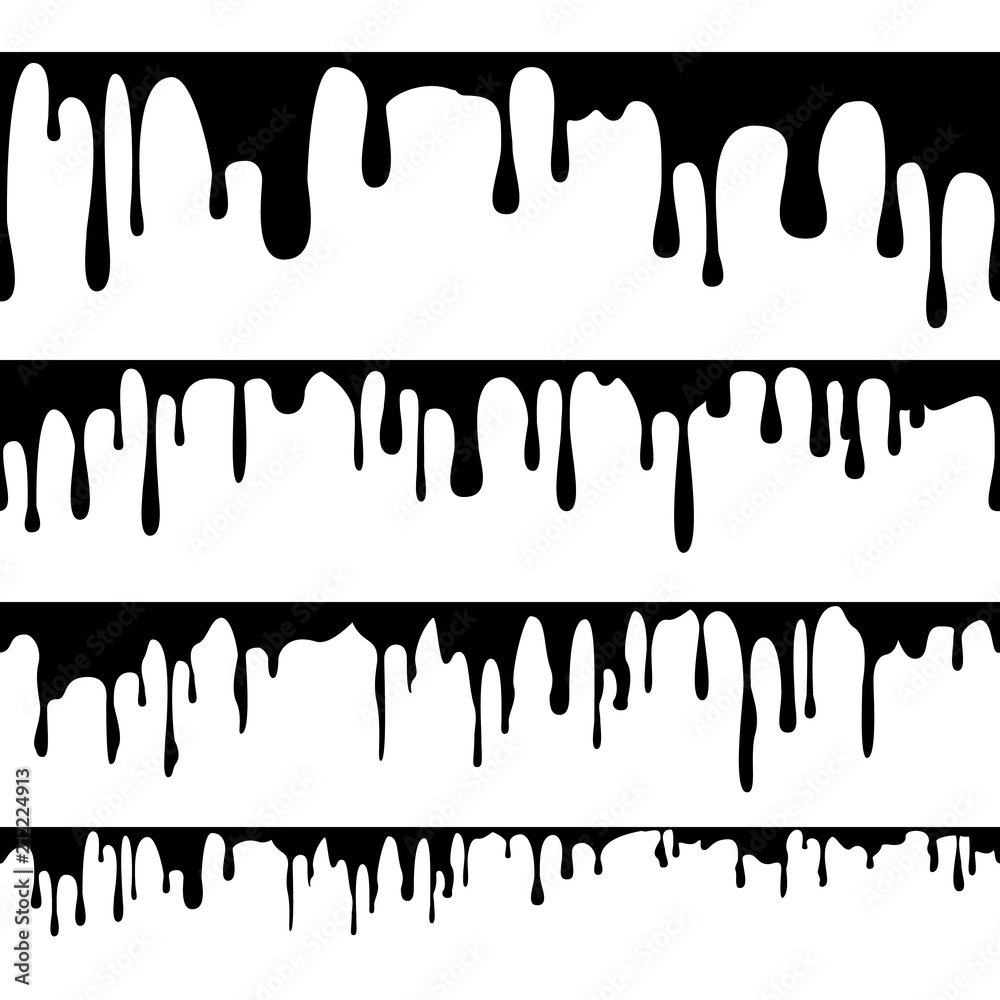 Paint Dripping Liquid Vector. Horizontal Seamless. Abstract Ink, Paint Flows. Grunge Design. Isolated Illustration