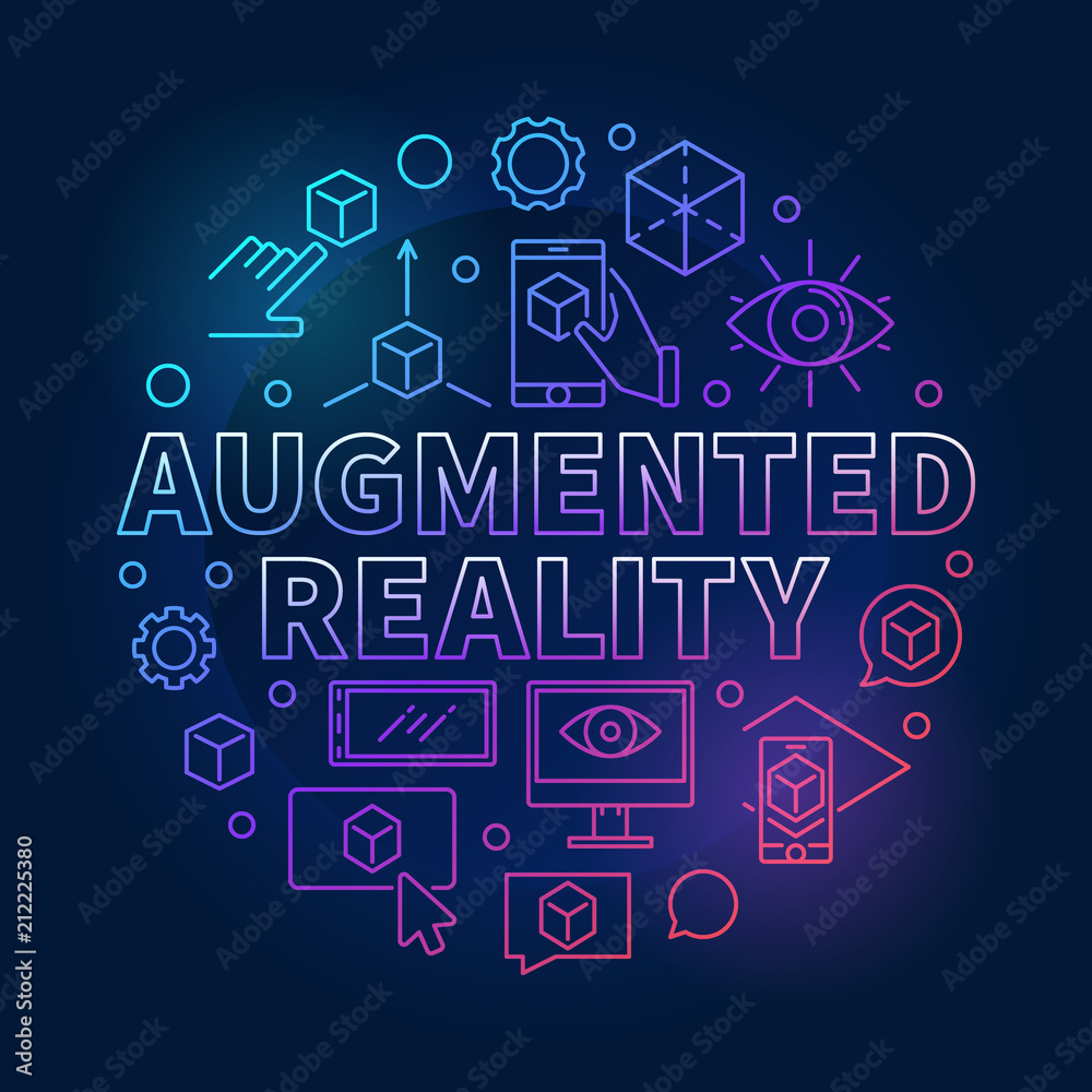 Augmented reality round colored vector line illustration