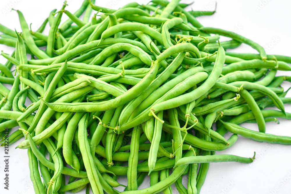 Green beans, natural fresh product on white background Green beans, natural fresh product on white background