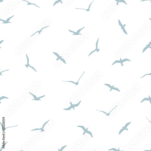 seamless pattern with gulls on white background © destra