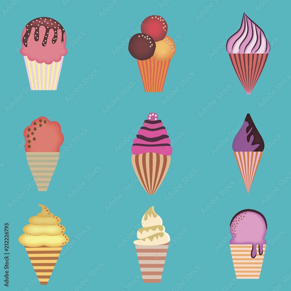 Set Ice cream vector illustration. Ice cream watered with chocolate and vanilla Set Ice cream vector illustration. Ice cream watered with chocolate and vanilla