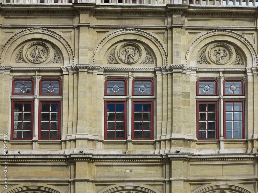 Architecture and windows of ancient renaissance style classical building  facade