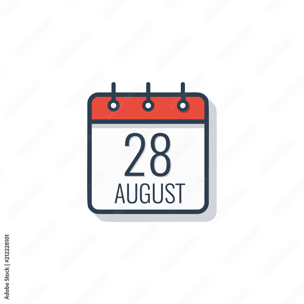 Calendar day icon isolated on white background. August 28.