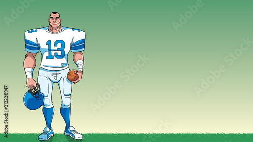 Football Player Background / Cartoon background with American football player on a football field, and copy space for your text.