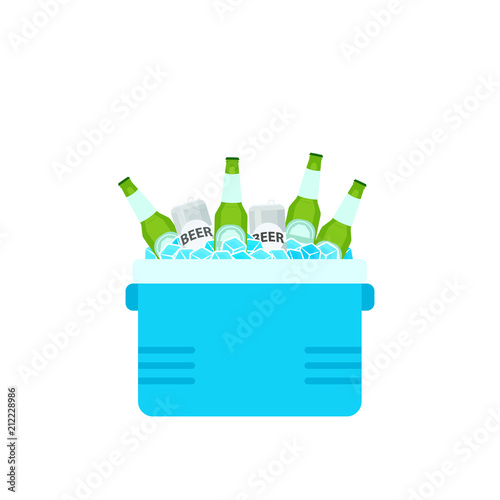 Open cooler box with beer bottles