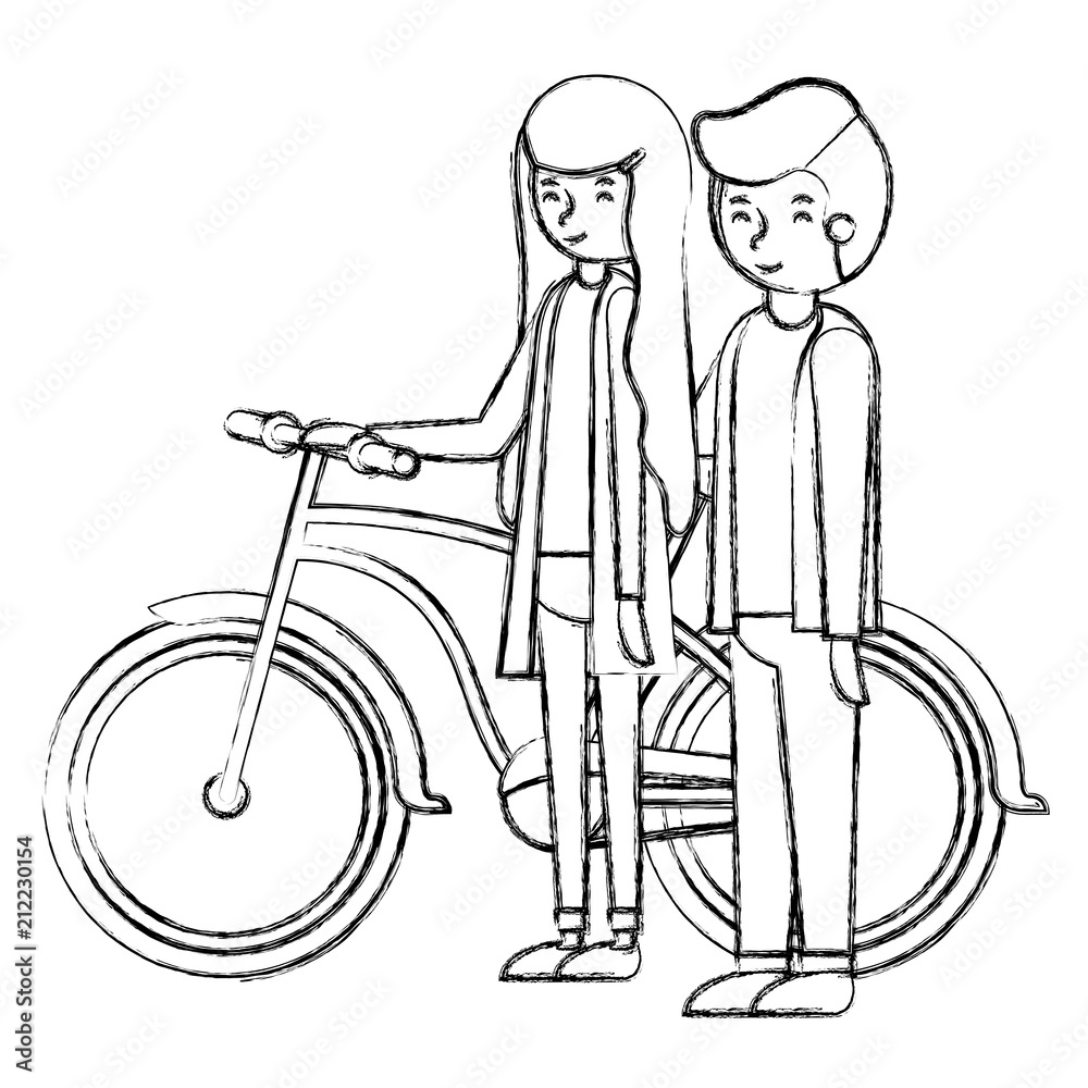 young couple with bicycle avatars characters vector illustration design young couple with bicycle avatars characters vector illustration design