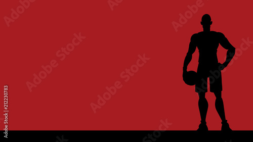 Basketball Player Silhouette Background / Cartoon background with silhouette of basketball player on basketball court, and copy space for your text.