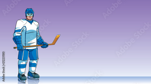 Hockey Player Background / Cartoon background with ice hockey player on ice hockey rink, and copy space for your text.
