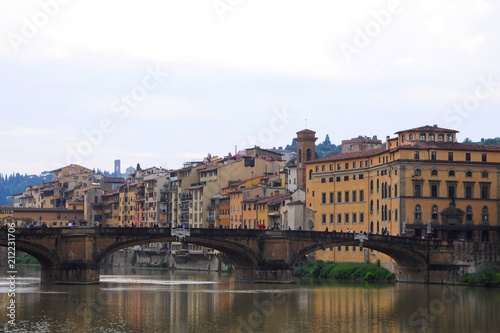 Colorful houses near the Arno River  in Florence  Italy