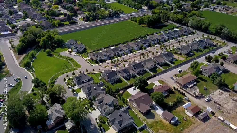 Aerial view of a beautiful lush suburban neighborhood. Aerial view of a beautiful lush suburban neighborhood.