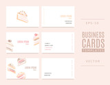 Business cards for bakers, shops and confectioneries with cakes.