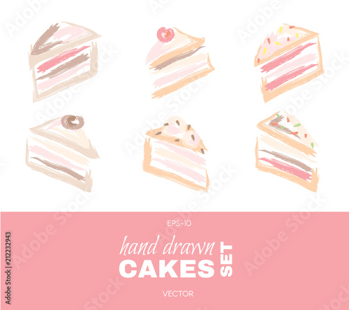 Hand drawn cakes set.