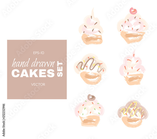 Hand drawn cakes set.