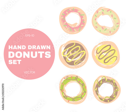 Hand drawn donuts set.