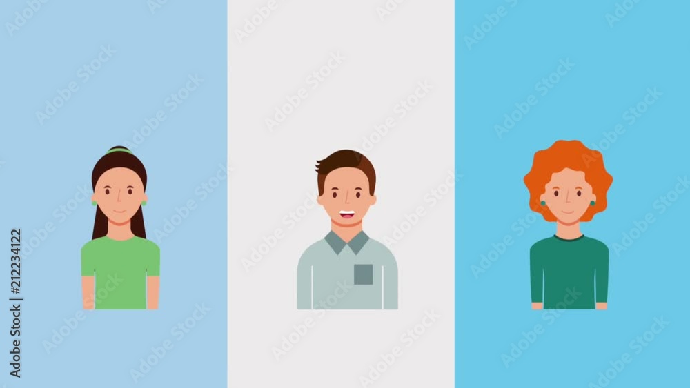 portrait team work group people characters animation