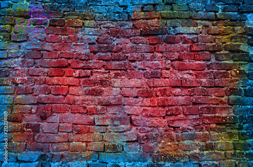 Paint splash, graffiti brick wall, colorful background © NatasaAdzic