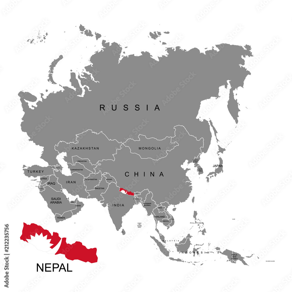 Fototapeta Terytorium Nepalu na kontynencie azjatyckim. Flaga Nepalu. Ilustracji wektorowych