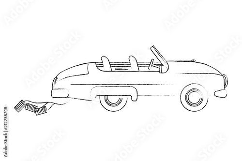 convertible car wedding day with cans