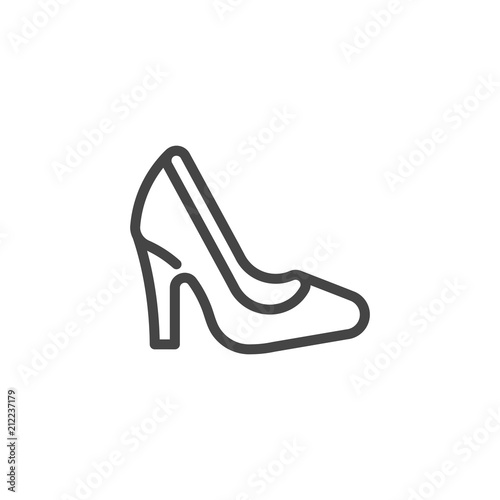 Womens heel shoe line icon. Ladies accessory, female wardrobe casual stuff. Elegance fashion classic item in linear design. Vector illustration isolated on white background