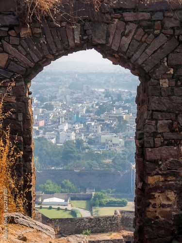 Hyderabad, India. View of Hyderabad cityscape from Golkonda fort walls. photo