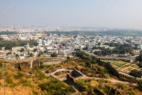 Hyderabad, India. View of Hyderabad cityscape from Golkonda fort walls.