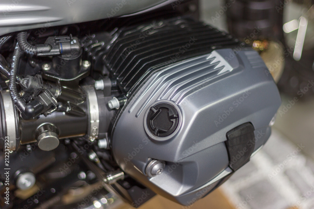 Closeup - Detail of Motorbike cylinder block new engine for design

