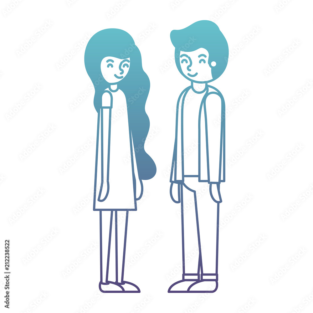 young couple avatars characters vector illustration design