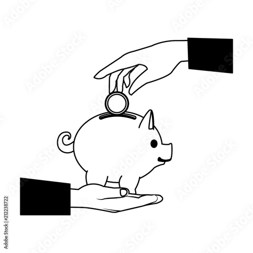 Hand depositing coin into piggy vector illustration graphic design