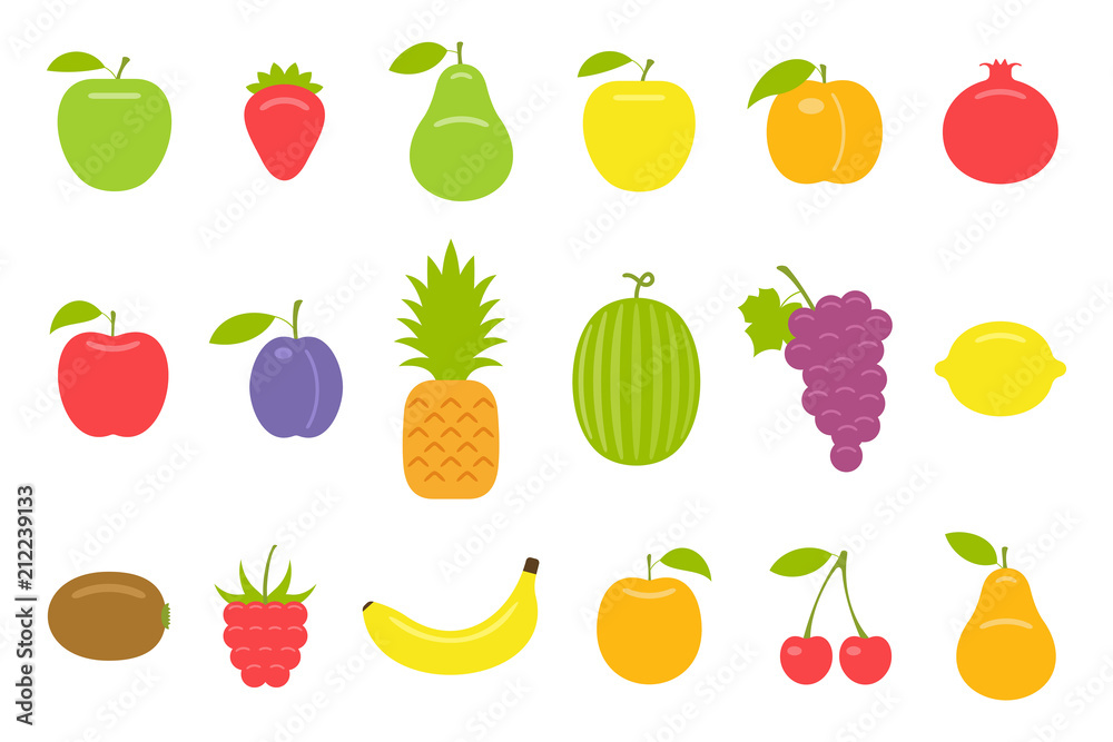 Fruits. flat style. isolated on white background Fruits. flat style. isolated on white background
