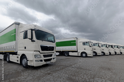Formation of a brand new parked trucks ready to delivery