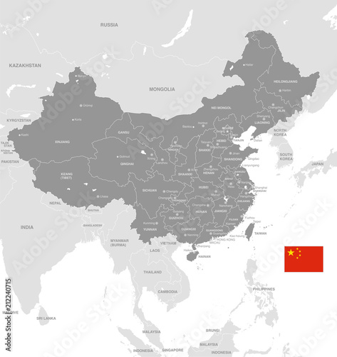 Grey Vector Political Map of China