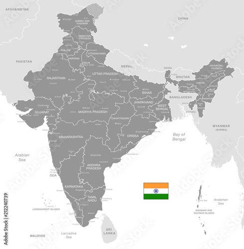 Grey Vector Political Map of India