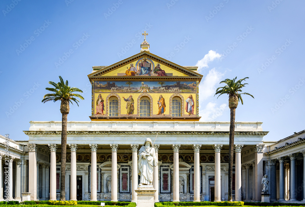 The main facade of the Basilica of Saint Paul outside the walls in Rome