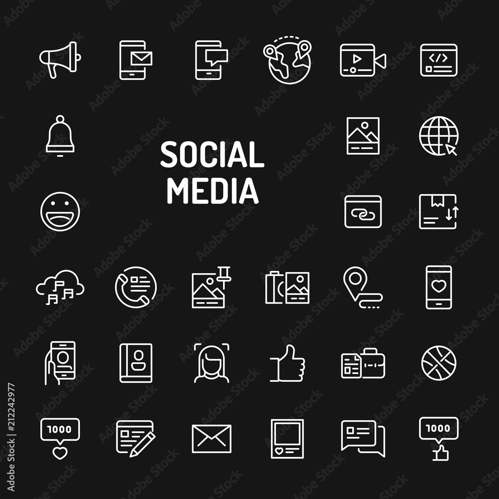 Social Media Simple Line Icon Set