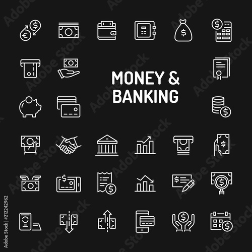 Money & Banking Simple Line Icon Set