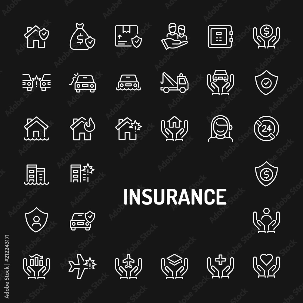 Business & Personal Insurance Simple Line Icon Set Business & Personal Insurance Simple Line Icon Set