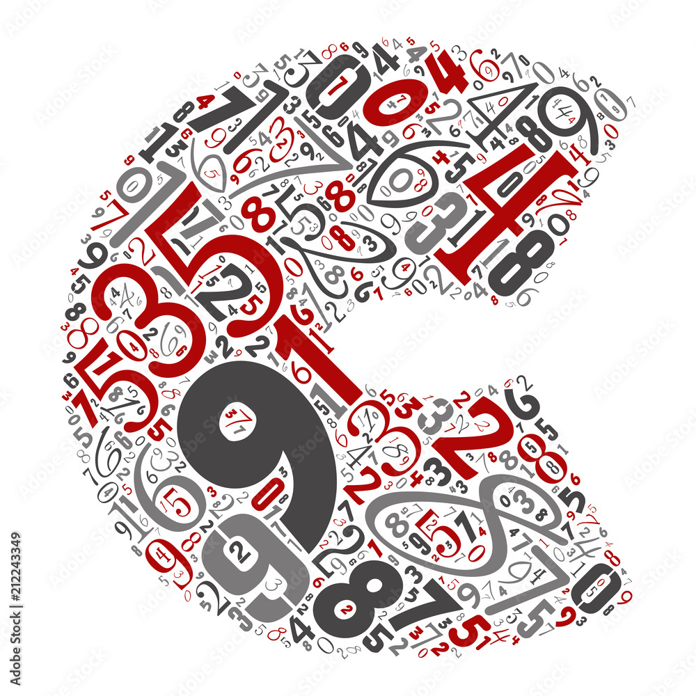 Vector conceptual red, gray and black playful funny education font made of number collection or group on character shapes isolated on white background. A modern art alphabet learning element design Vector conceptual red, gray and black playful funny education font made of number collection or group on character shapes isolated on white background. A modern art alphabet learning element design