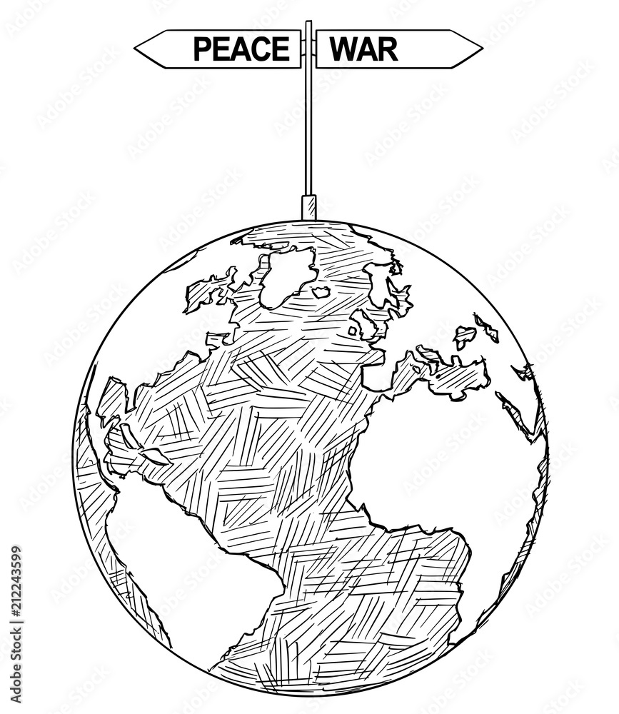 Vector artistic pen and ink conceptual drawing illustration of world