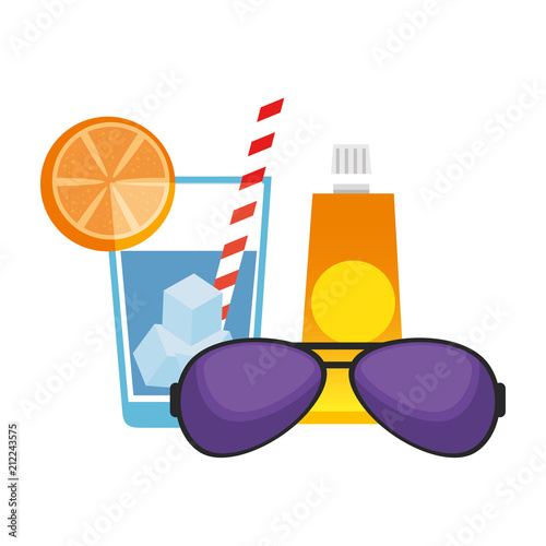 sunglasses summer with sun blocker and drink