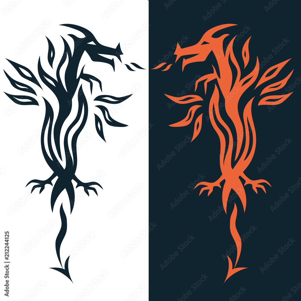Obraz premium Set dragon tattoo or emblem Traditional Chinese Asian style. The symbol of wealth and luxury vector illustration