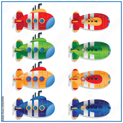 A set of submarines. Isolated on white background. Vector illustration.