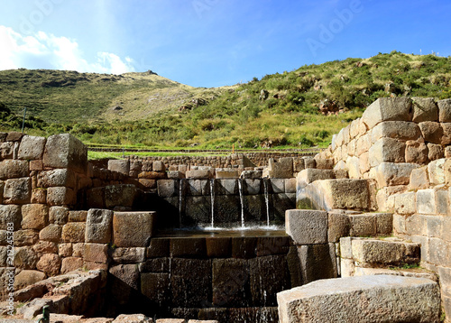 The remains of Inca's fountain at Tipon in the Sacred Valley, Cuzco region of Peru  photo