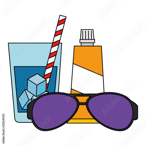 sunglasses summer with sun blocker and drink