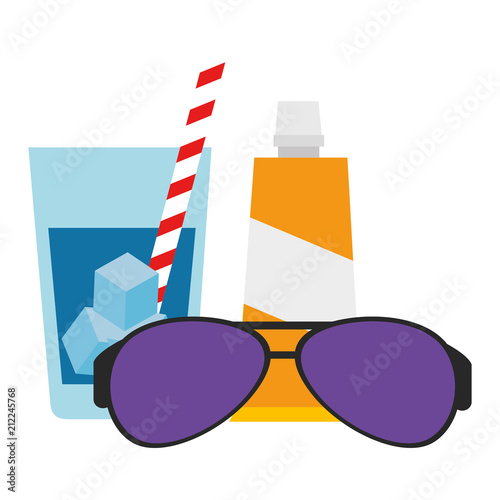 sunglasses summer with sun blocker and drink